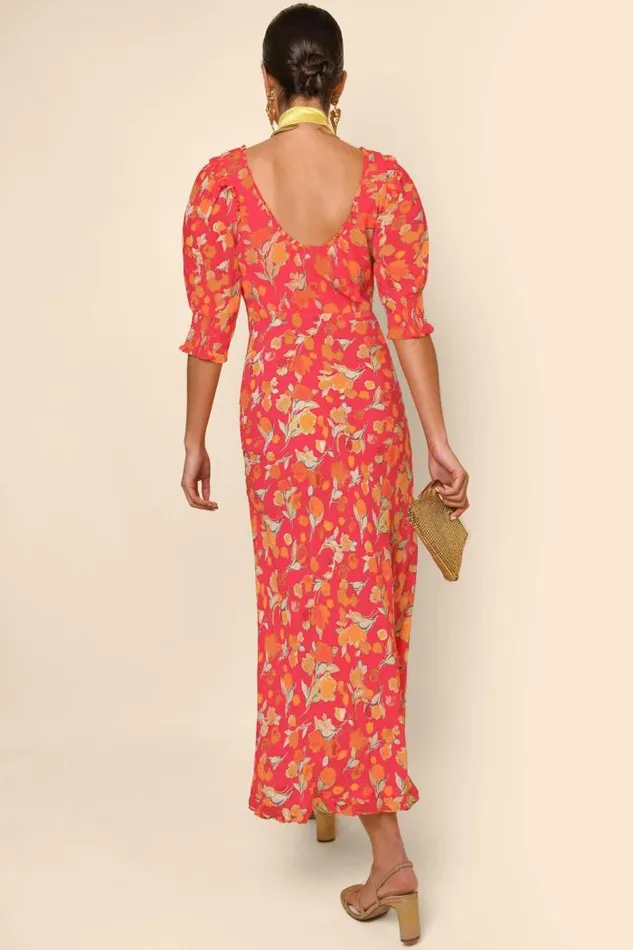 Rixo Dresses Women Sathya Midi Dress Fontainhas Floral Coral