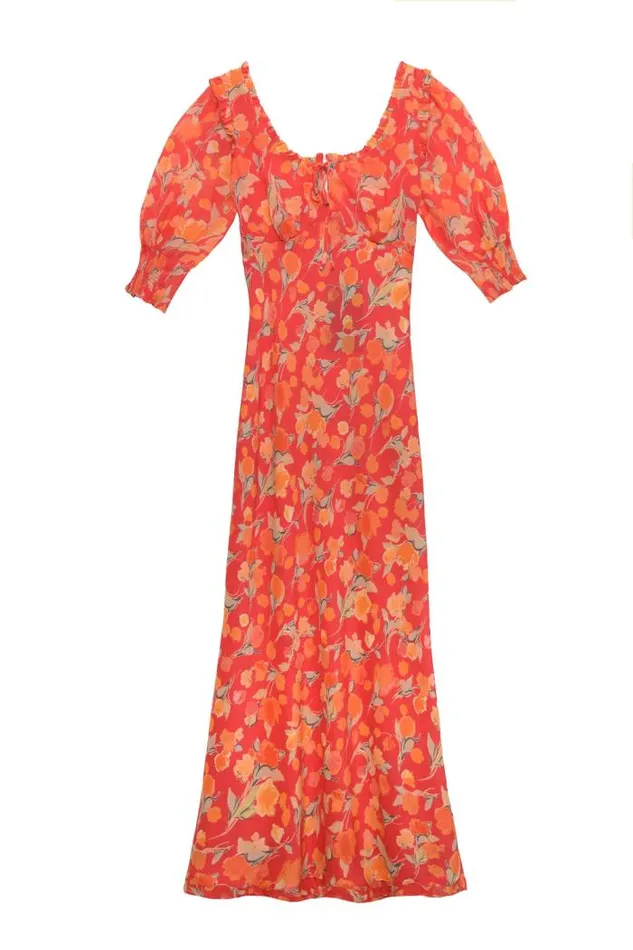 Rixo Dresses Women Sathya Midi Dress Fontainhas Floral Coral