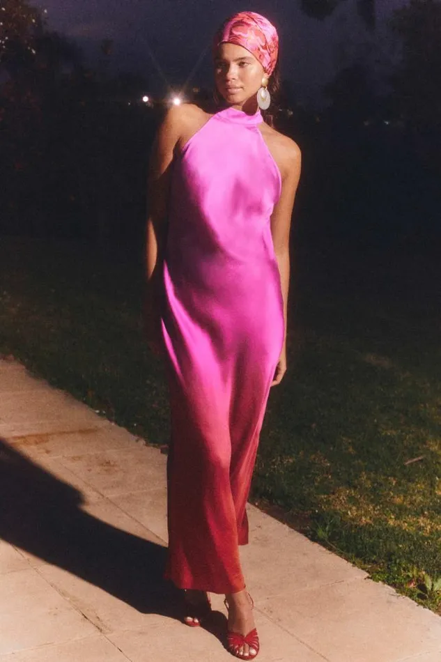 Rixo Dresses Women Savona Silk Gown Ombre Pink