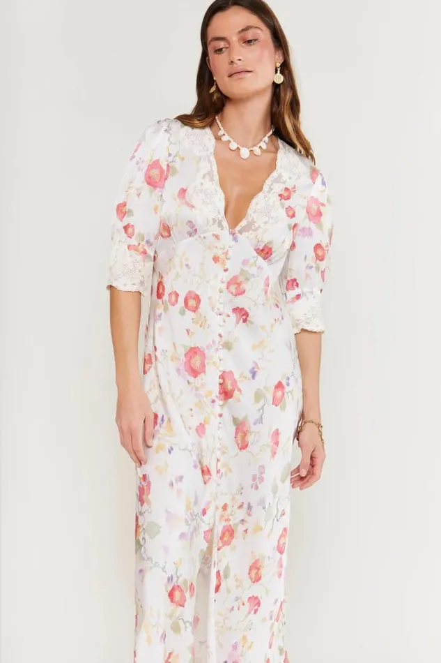 Rixo Dresses Women Simone Midi Dress Waterblossom Ivory