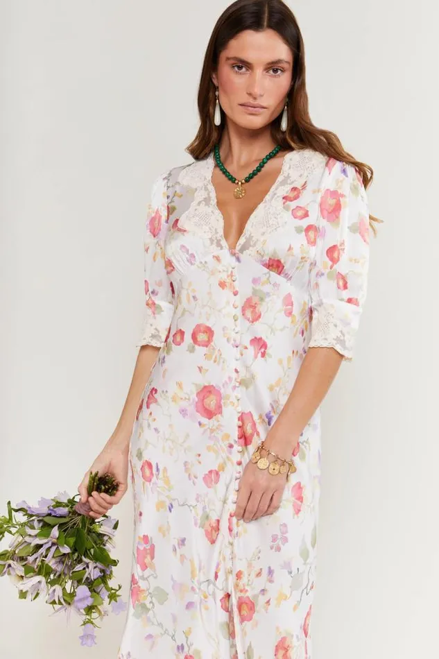 Rixo Dresses Women Simone Midi Dress Waterblossom Ivory