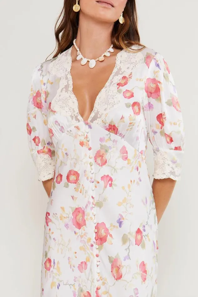 Rixo Dresses Women Simone Midi Dress Waterblossom Ivory
