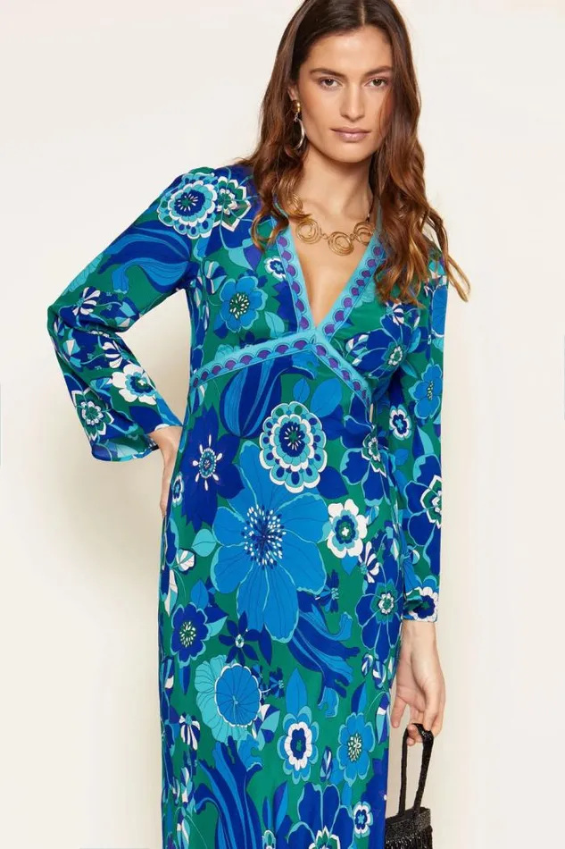 Rixo Dresses Women Tania Silk Midi Dress Miami Floral Emerald