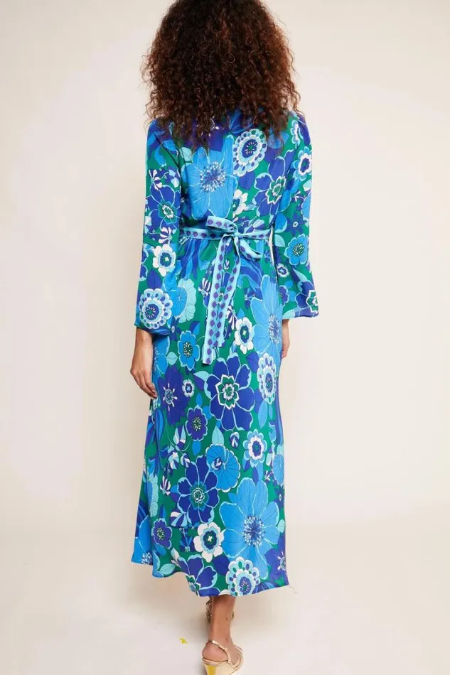 Rixo Dresses Women Tania Silk Midi Dress Miami Floral Emerald