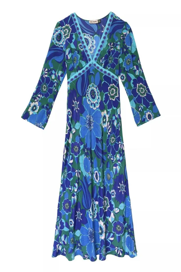Rixo Dresses Women Tania Silk Midi Dress Miami Floral Emerald