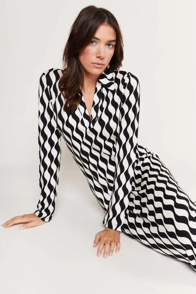 Rixo Dresses Women Tillie Jersey Midi Dress Mono Wave