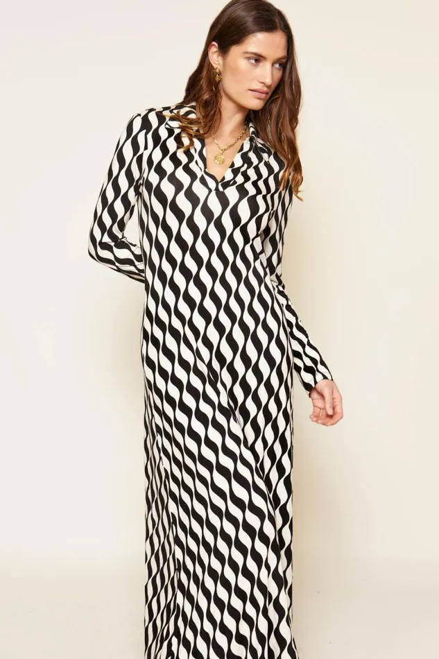 Rixo Dresses Women Tillie Jersey Midi Dress Mono Wave