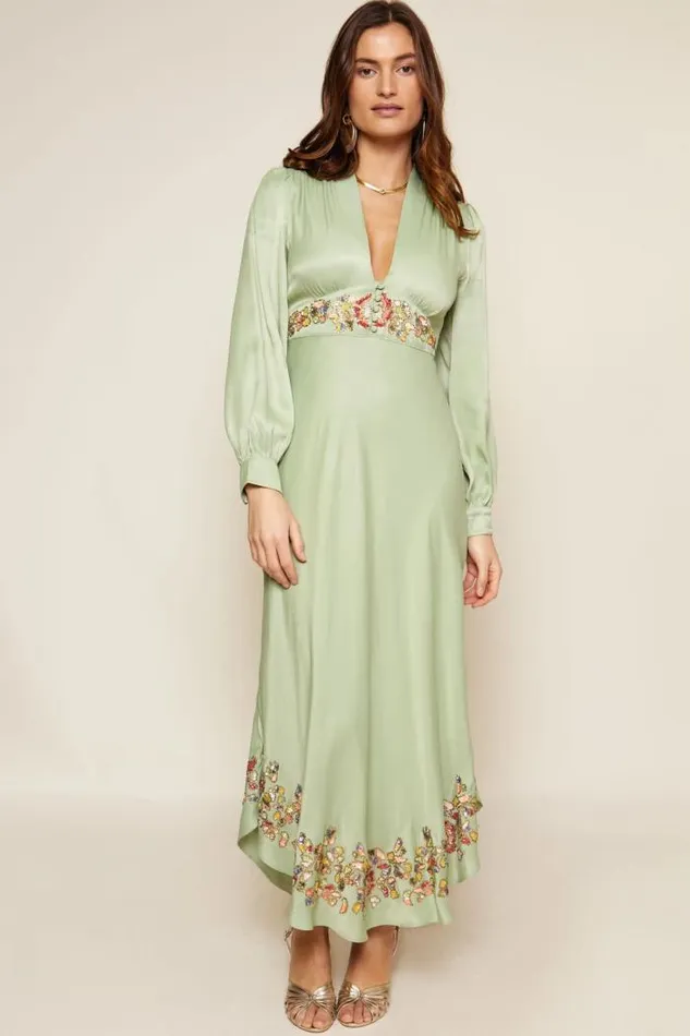 Rixo Dresses Women Trula Embellished Gown Waterblossom Embellishment Green