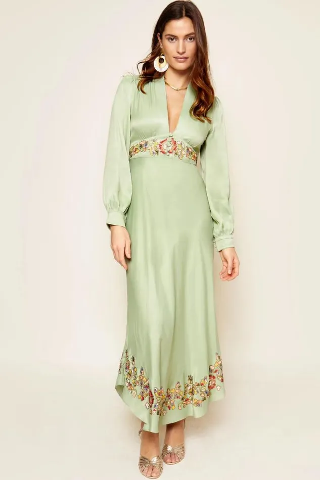 Rixo Dresses Women Trula Embellished Gown Waterblossom Embellishment Green
