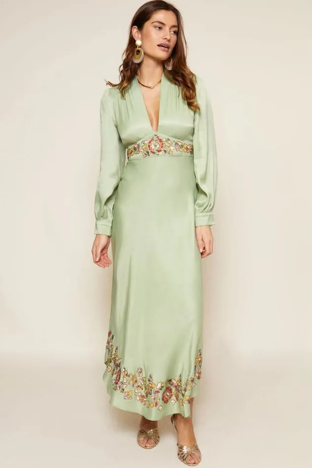 Rixo Dresses Women Trula Embellished Gown Waterblossom Embellishment Green
