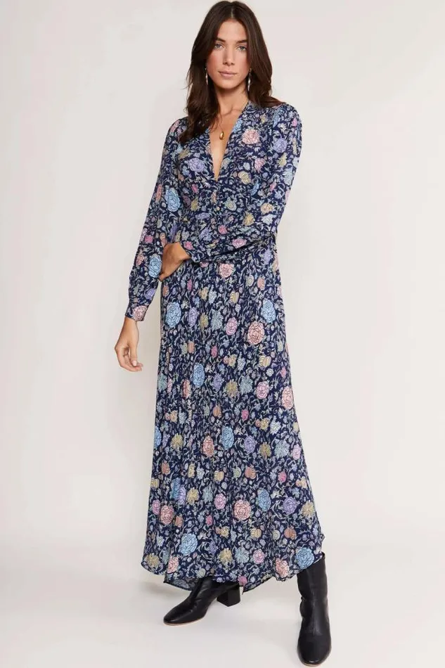 Rixo Dresses Women Trula Midi Dress Camellia Garden Navy
