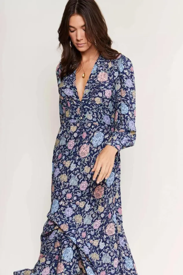 Rixo Dresses Women Trula Midi Dress Camellia Garden Navy