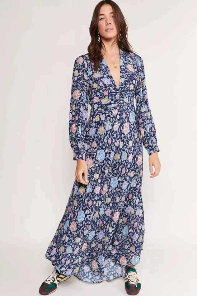 Rixo Dresses Women Trula Midi Dress Camellia Garden Navy