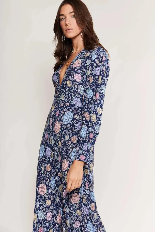 Rixo Dresses Women Trula Midi Dress Camellia Garden Navy