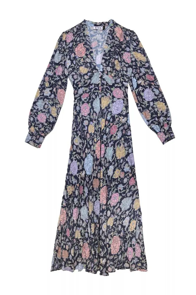 Rixo Dresses Women Trula Midi Dress Camellia Garden Navy