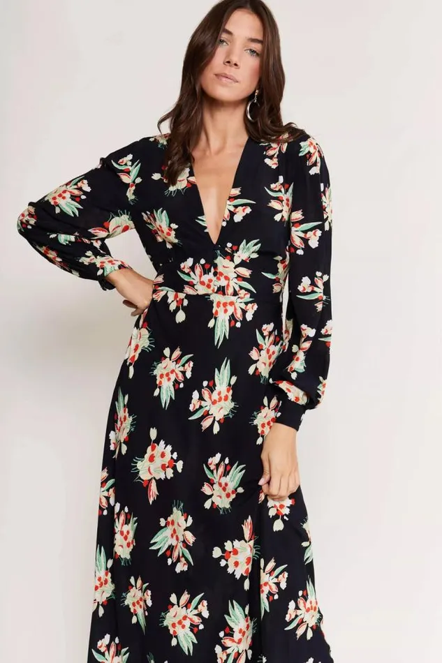 Rixo Dresses Women Trula Midi Dress Tulip Cloud Black