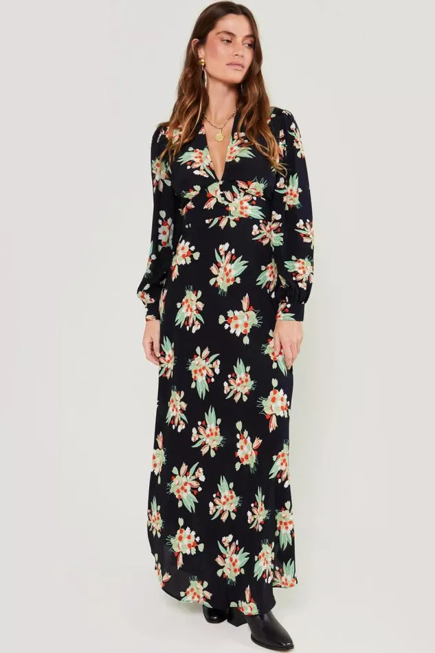 Rixo Dresses Women Trula Midi Dress Tulip Cloud Black