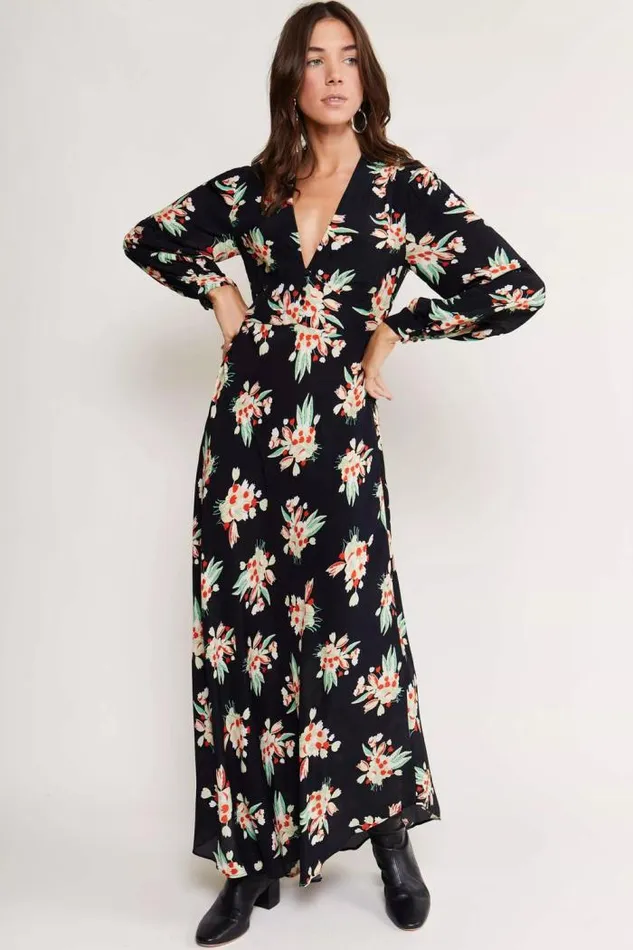 Rixo Dresses Women Trula Midi Dress Tulip Cloud Black