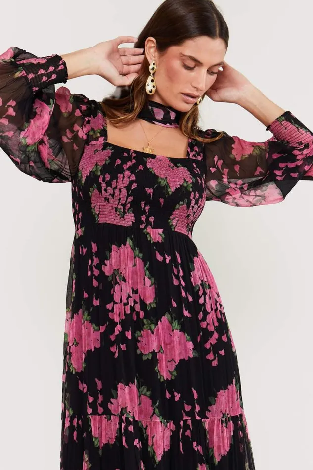 Rixo Dresses Women Yas Shirred Midi Dress Blossom Pink