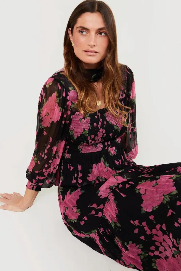 Rixo Dresses Women Yas Shirred Midi Dress Blossom Pink