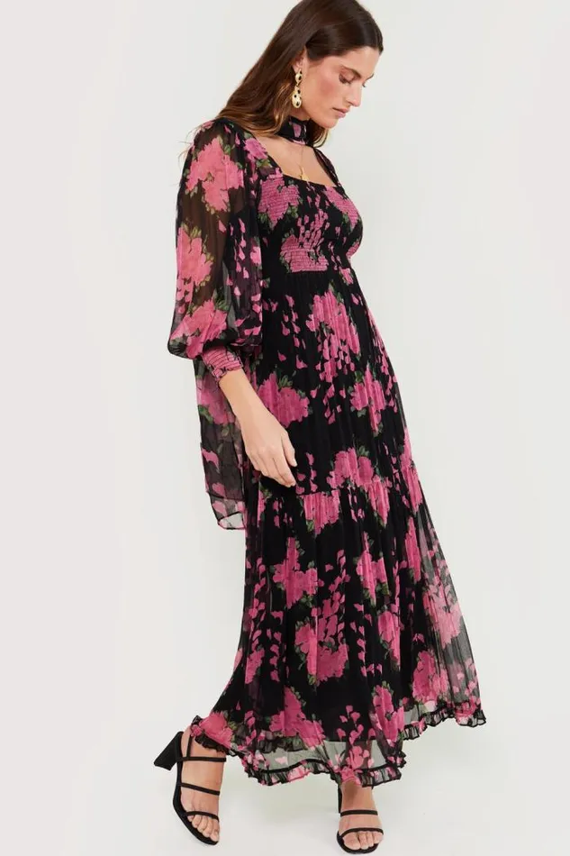 Rixo Dresses Women Yas Shirred Midi Dress Blossom Pink
