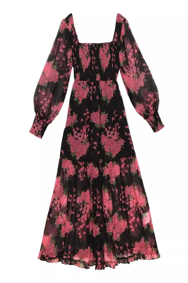 Rixo Dresses Women Yas Shirred Midi Dress Blossom Pink