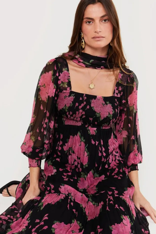 Rixo Dresses Women Yas Shirred Midi Dress Blossom Pink