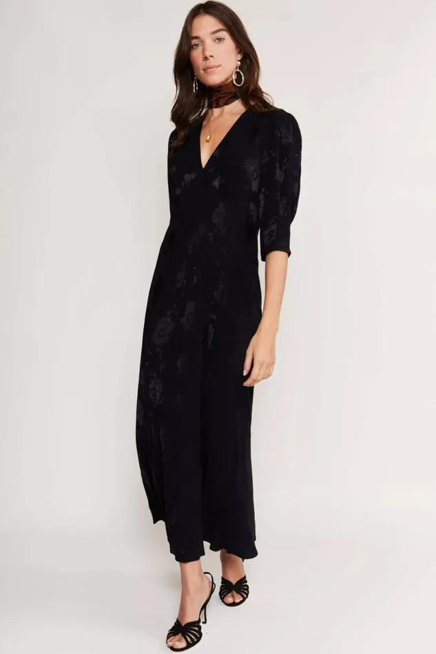 Rixo Dresses Women Zadie Jacquard Midi Dress Black Poppy Jacquard