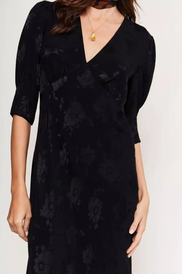 Rixo Dresses Women Zadie Jacquard Midi Dress Black Poppy Jacquard