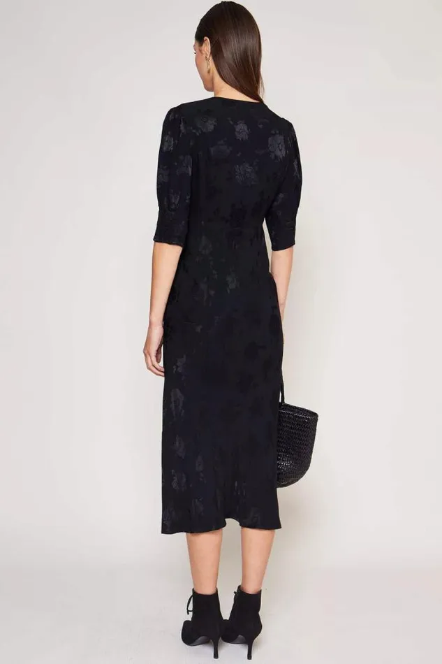 Rixo Dresses Women Zadie Jacquard Midi Dress Black Poppy Jacquard