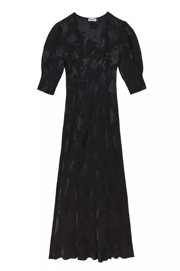 Rixo Dresses Women Zadie Jacquard Midi Dress Black Poppy Jacquard