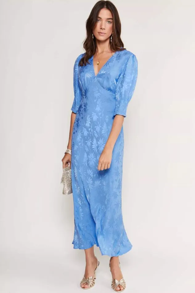 Rixo Dresses Women Zadie Jacquard Midi Dress Daisy Jacquard Blue