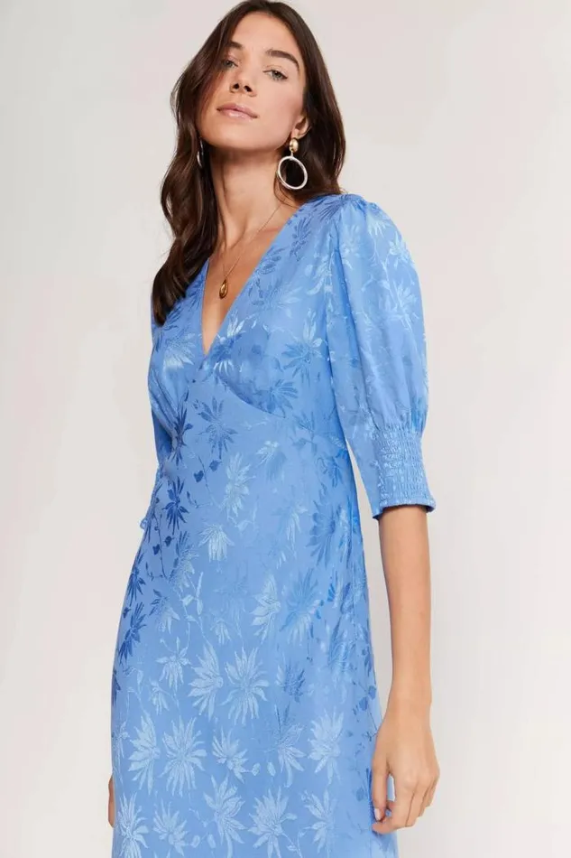 Rixo Dresses Women Zadie Jacquard Midi Dress Daisy Jacquard Blue