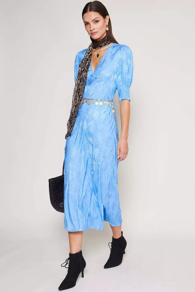 Rixo Dresses Women Zadie Jacquard Midi Dress Daisy Jacquard Blue