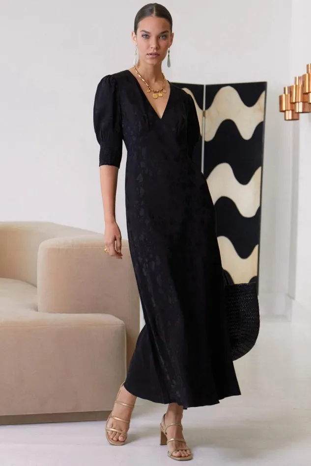 Rixo Dresses Women Zadie Jacquard Midi Dress Leaf Heart Black