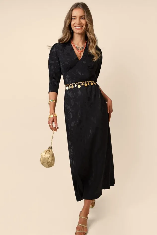 Rixo Dresses Women Zadie Jacquard Midi Dress Leaf Heart Black