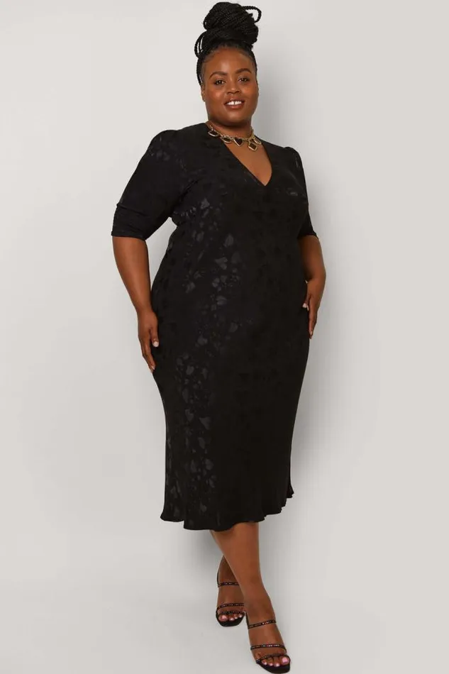 Rixo Dresses Women Zadie Jacquard Midi Dress Leaf Heart Black