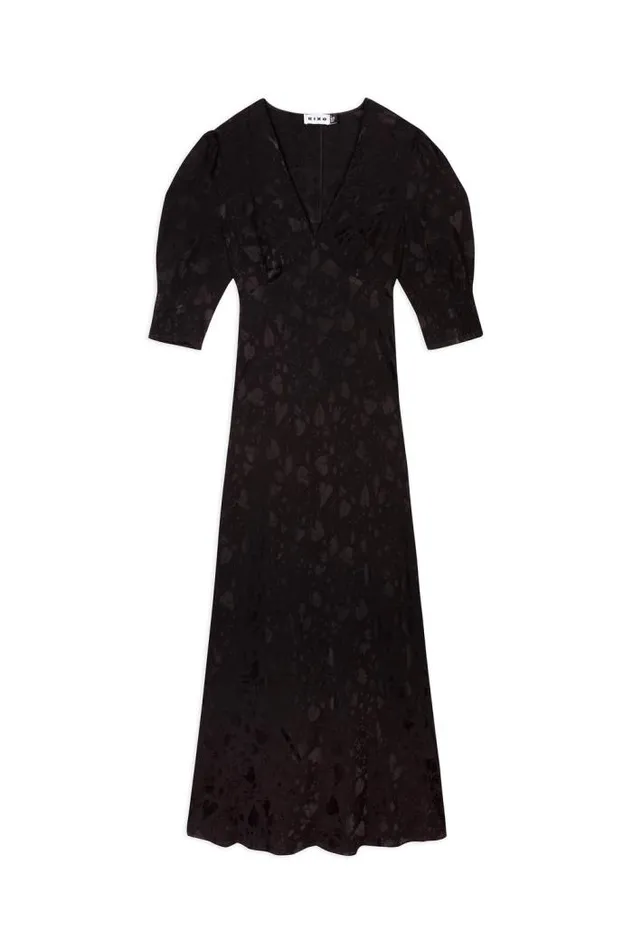 Rixo Dresses Women Zadie Jacquard Midi Dress Leaf Heart Black