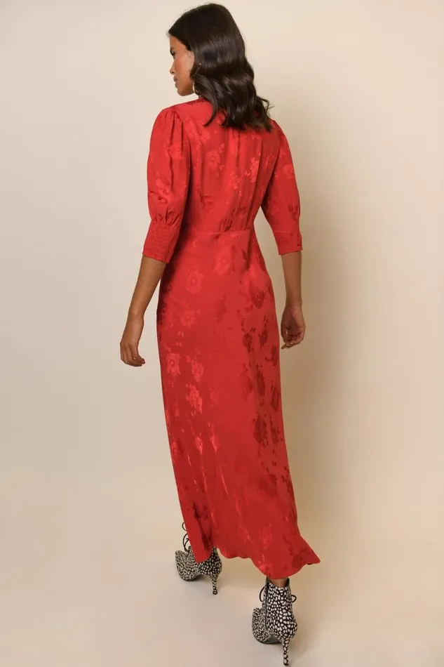 Rixo Dresses Women Zadie Jacquard Midi Dress Red Poppy Jacquard