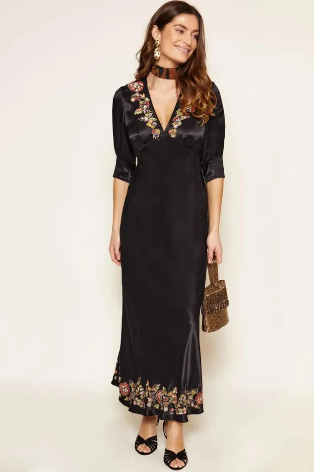 Rixo Dresses Women Zadie Midi Dress Waterblossom Embellishment Black