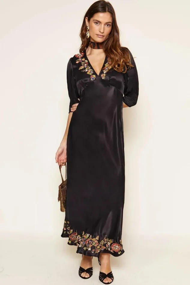 Rixo Dresses Women Zadie Midi Dress Waterblossom Embellishment Black