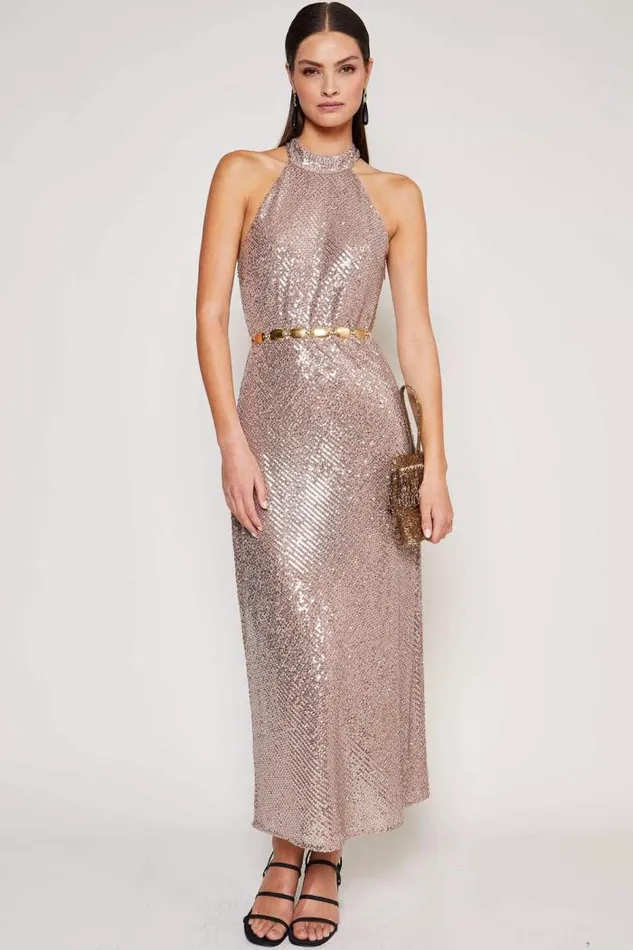 Rixo Dresses Women Zuri Sequinned Midi Dress Embellishment Gold