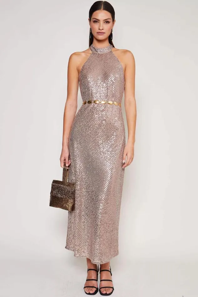 Rixo Dresses Women Zuri Sequinned Midi Dress Embellishment Gold