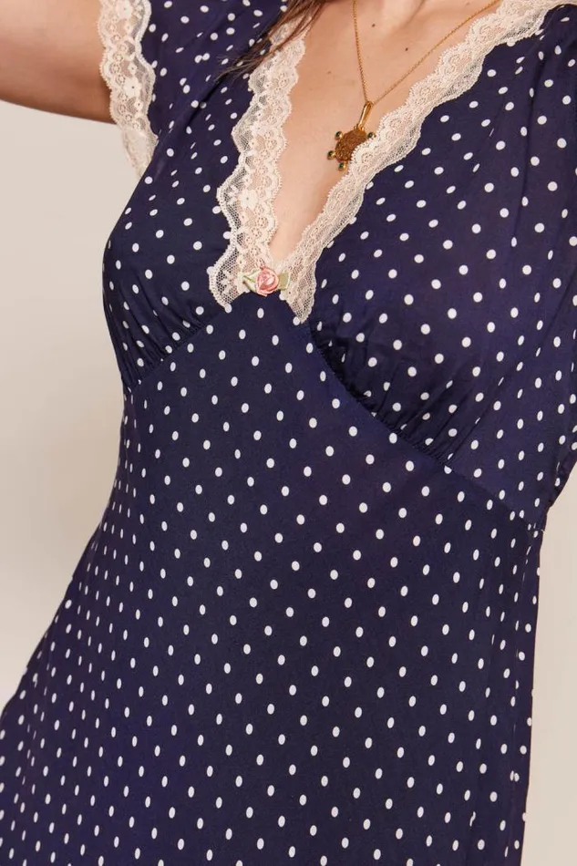 Rixo Loungewear Women Clarice Midi Dress Polka Dot Navy