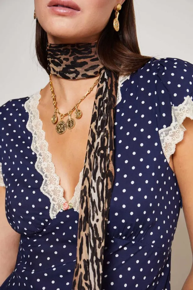 Rixo Loungewear Women Clarice Midi Dress Polka Dot Navy
