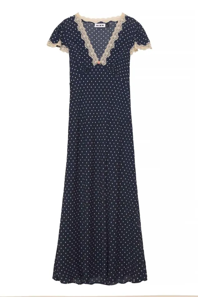 Rixo Loungewear Women Clarice Midi Dress Polka Dot Navy