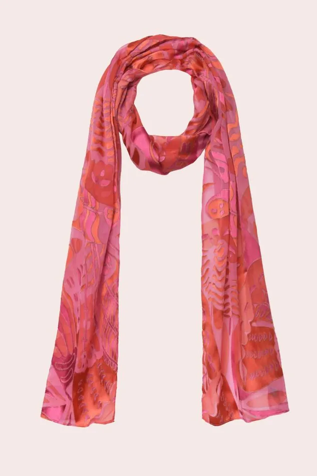 Rixo Scarves Women Julien Satin Devor Scarf Butterfly Devore Pink