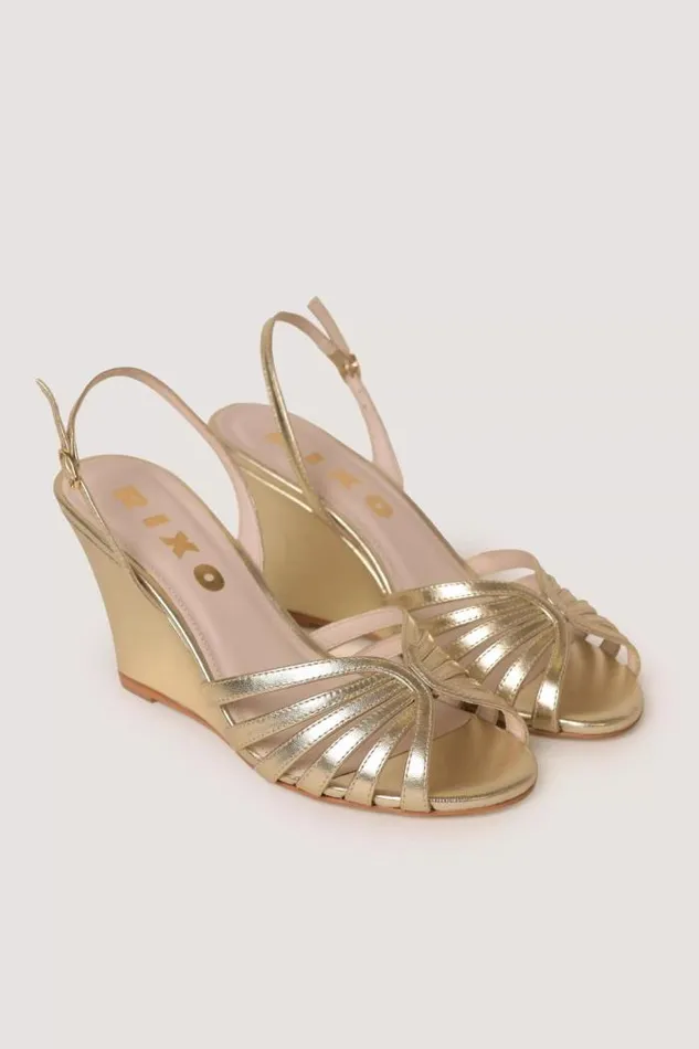 Rixo Shoes Women Enza Leather Wedges Gold