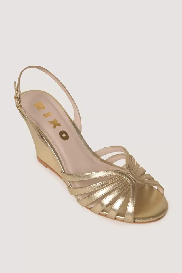 Rixo Shoes Women Enza Leather Wedges Gold