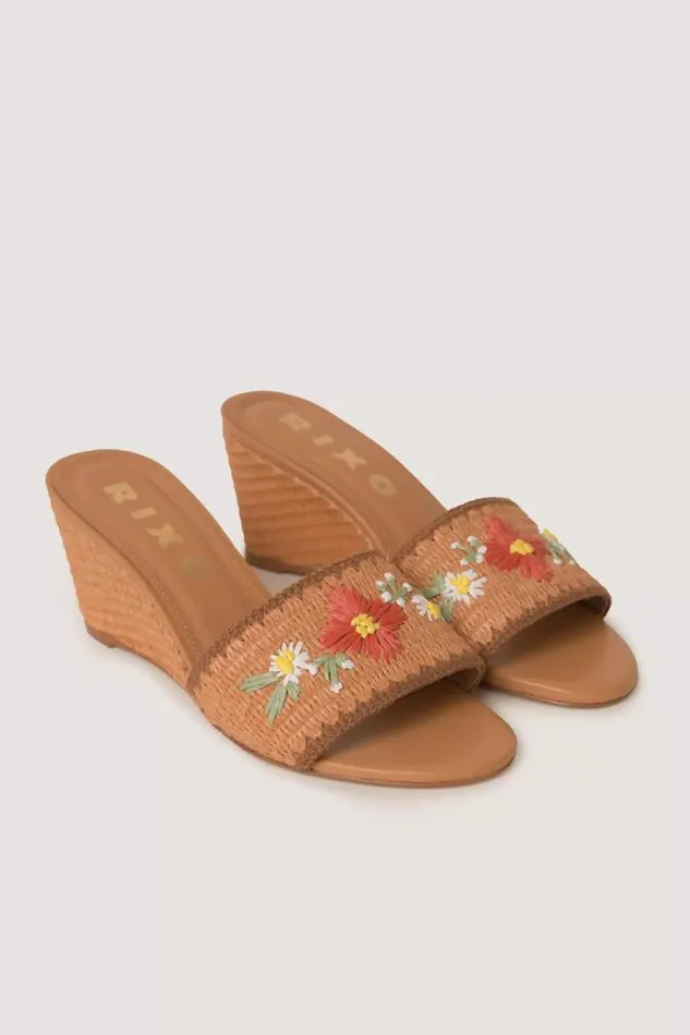 Rixo Shoes Women Vardi Raffia Wedges Cinnamon